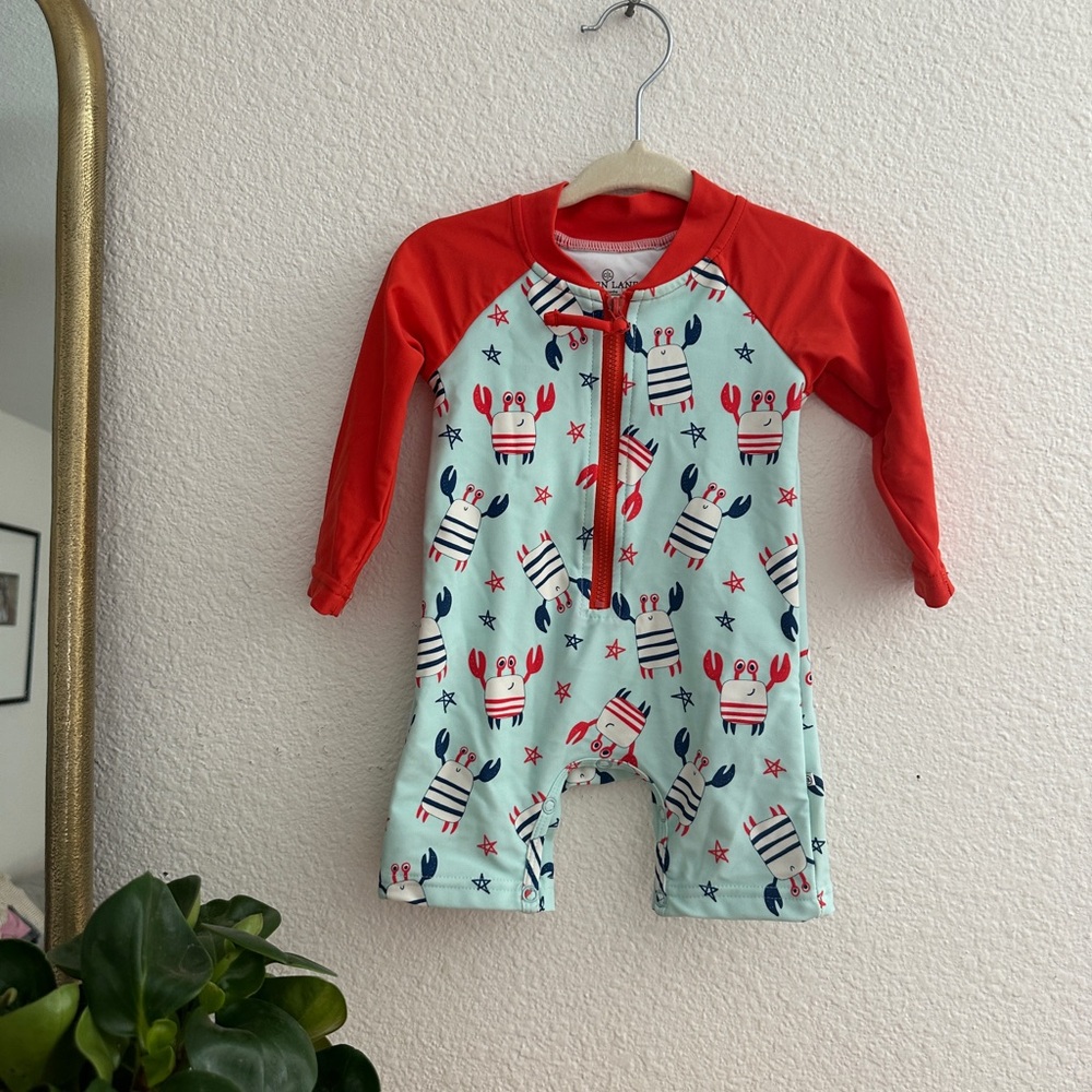 Caden Lane Red and Blue Kids Swim One Piece